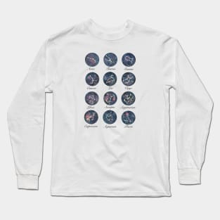 Watercolor Night Sky with Zodiac Constellation Long Sleeve T-Shirt